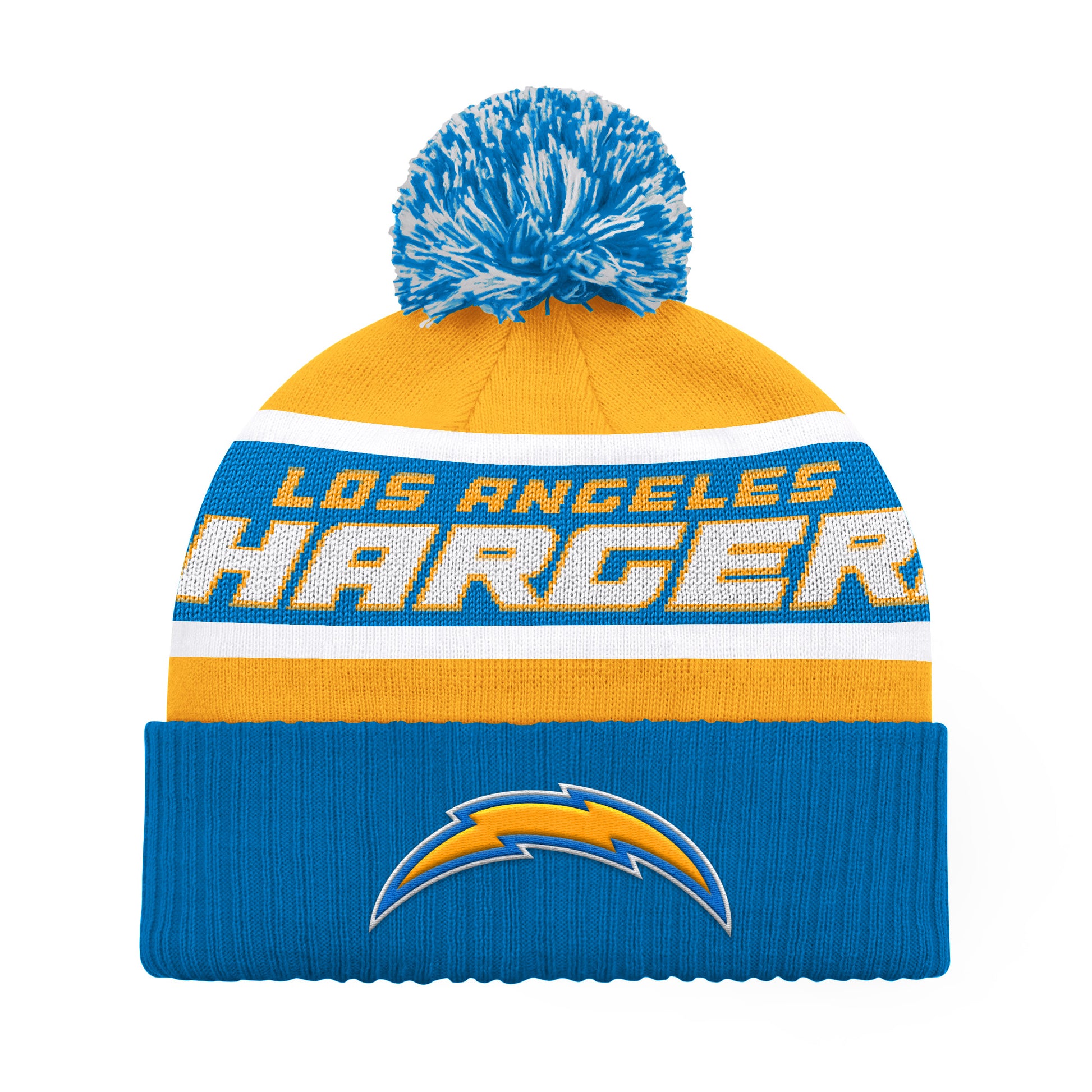 LOS ANGELES CHARGERS MEN'S STARTER LEGACY CUFFED KNIT WITH POM - GOLD/POWDER BLUE