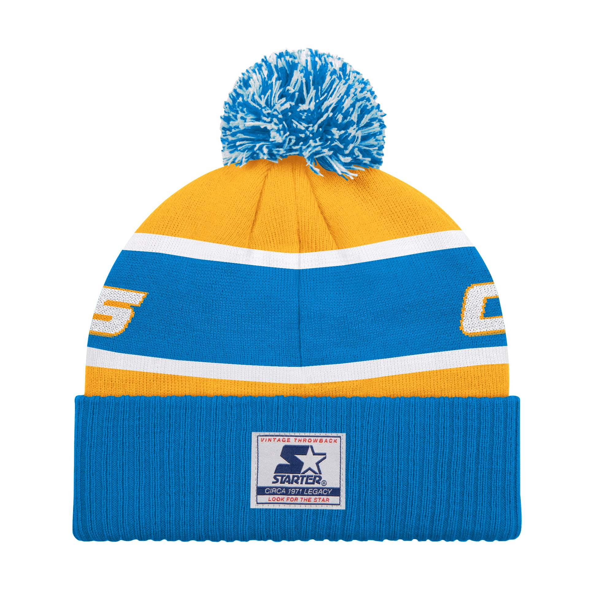LOS ANGELES CHARGERS MEN'S STARTER LEGACY CUFFED KNIT WITH POM - GOLD/POWDER BLUE
