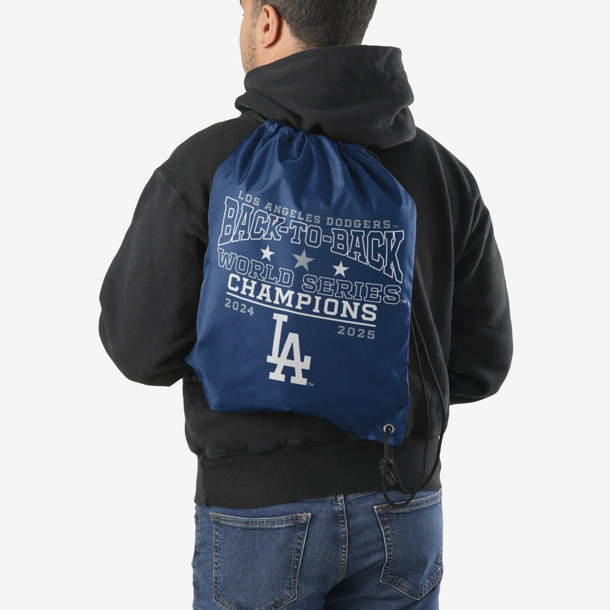 LOS ANGELES DODGERS 2025 BACK TO BACK WORLD SERIES CHAMPIONS DRAWSTRING BACKPACK