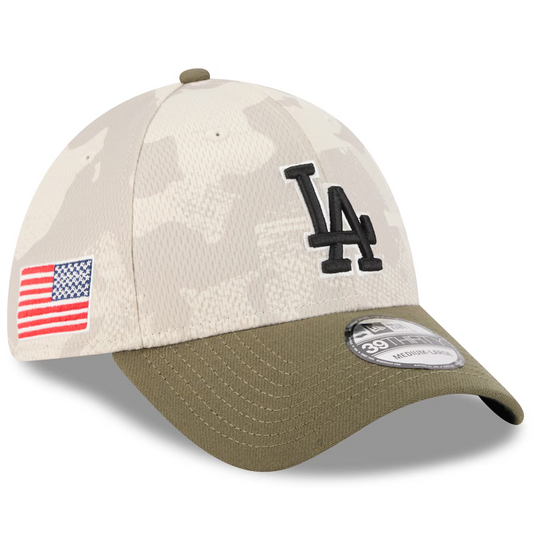 LOS ANGELES DODGERS 2025 MLB ARMED FORCES 39THIRTY FLEX FIT HAT - STONE/OLIVE