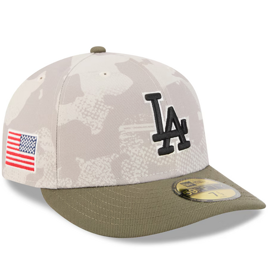 LOS ANGELES DODGERS 2025 MLB ARMED FORCES 59FIFTY FITTED HAT - STONE/OLIVE