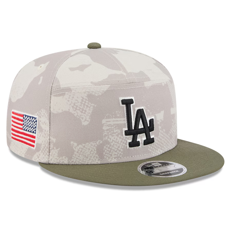 LOS ANGELES DODGERS 2025 MLB ARMED FORCES 9FIFTY SNAPBACK HAT - STONE/OLIVE