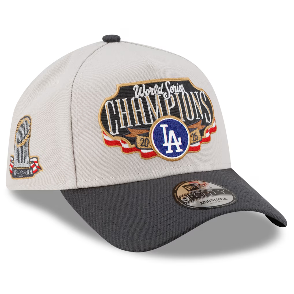 LOS ANGELES DODGERS 2025 MLB WORLD SERIES CHAMPIONS LOCKER ROOM 9FORTY A-FRAME SNAPBACK HAT - CREAM/CHARCOAL