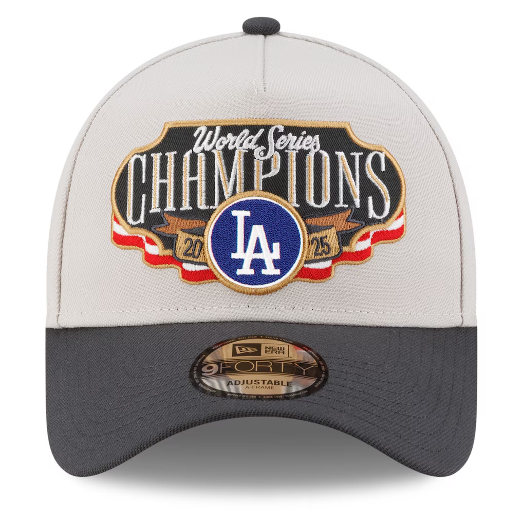 LOS ANGELES DODGERS 2025 MLB WORLD SERIES CHAMPIONS LOCKER ROOM 9FORTY A-FRAME SNAPBACK HAT - CREAM/CHARCOAL