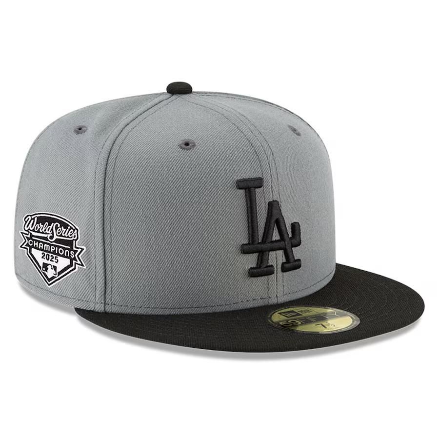 LOS ANGELES DODGERS 2025 WORLD SERIES CHAMPIONS 2-TONE SIDE PATCH 59FIFTY FITTED HAT - BLACK/GREY