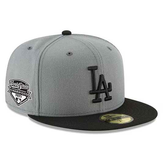 LOS ANGELES DODGERS 2025 WORLD SERIES CHAMPIONS 2-TONE SIDE PATCH 59FIFTY FITTED HAT - BLACK/GREY