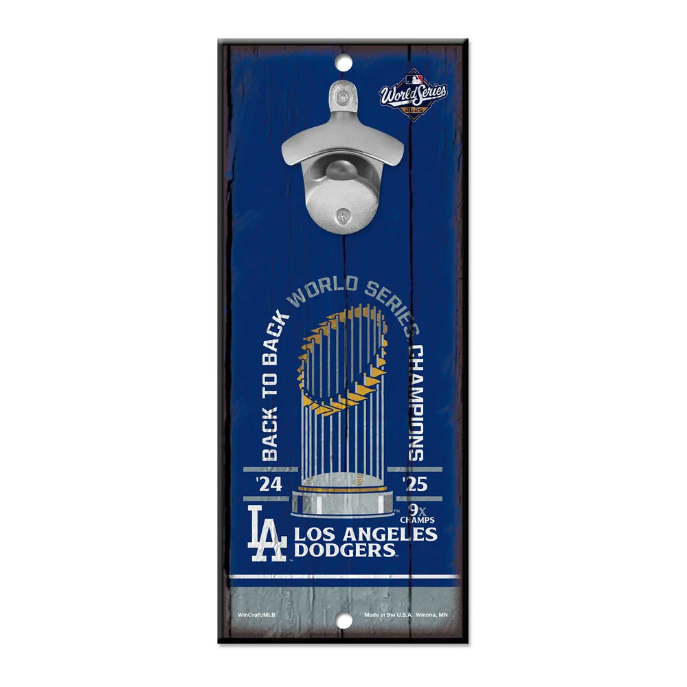 LOS ANGELES DODGERS 2025 WORLD SERIES CHAMPIONS 5" X 11" WOOD SIGN BOTTLE OPENER