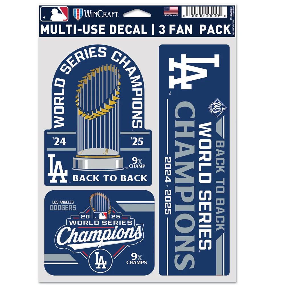 LOS ANGELES DODGERS 2025 WORLD SERIES CHAMPIONS MULTI-USE 3 FAN PACK DECALS