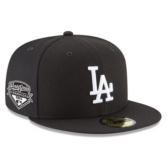 LOS ANGELES DODGERS 2025 WORLD SERIES CHAMPIONS SIDE PATCH 59FIFTY FITTED HAT - BLACK/WHITE