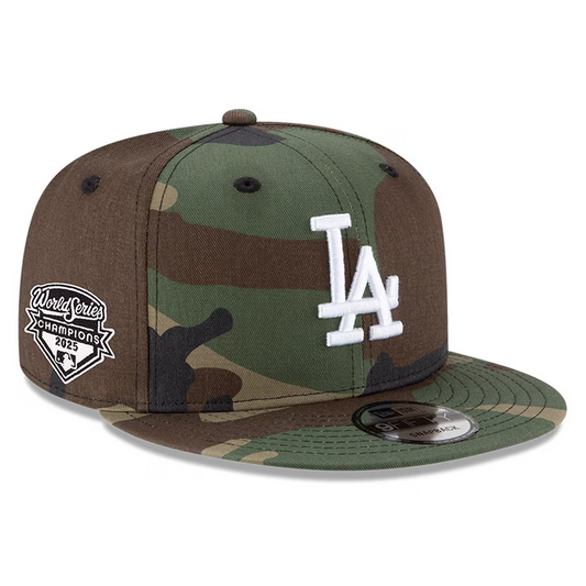 LOS ANGELES DODGERS 2025 WORLD SERIES CHAMPIONS SIDE PATCH 9FIFTY SNAPBACK HAT - WOODLAND CAMO