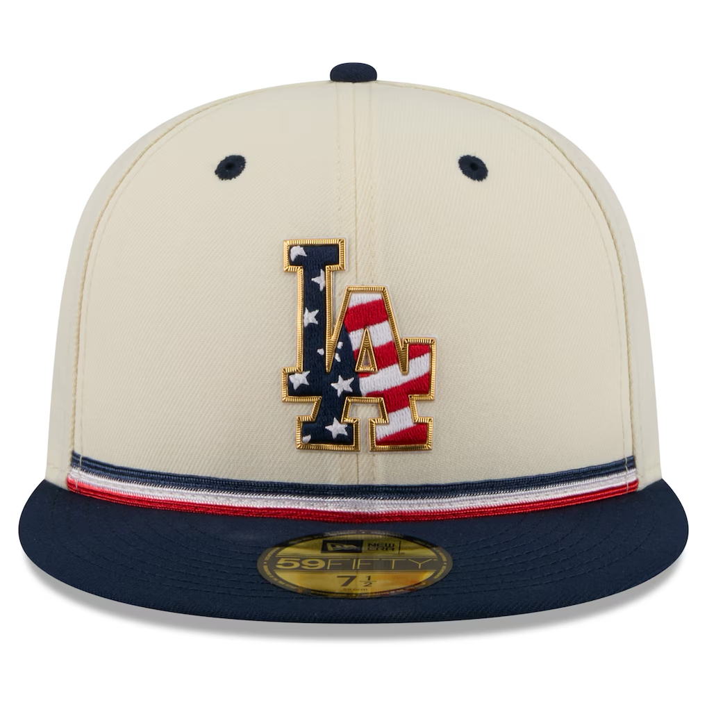 LOS ANGELES DODGERS 2026 MLB USA 250 4TH OF JULY 59FIFTY FITTED HAT - CHROME WHITE/NAVY