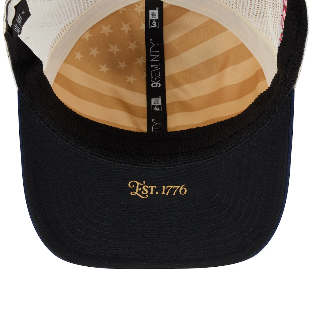 LOS ANGELES DODGERS 2026 MLB USA 250 4TH OF JULY 9SEVENTY ADJUSTABLE SNAPBACK TRUCKER HAT - CHROME WHITE/NAVY