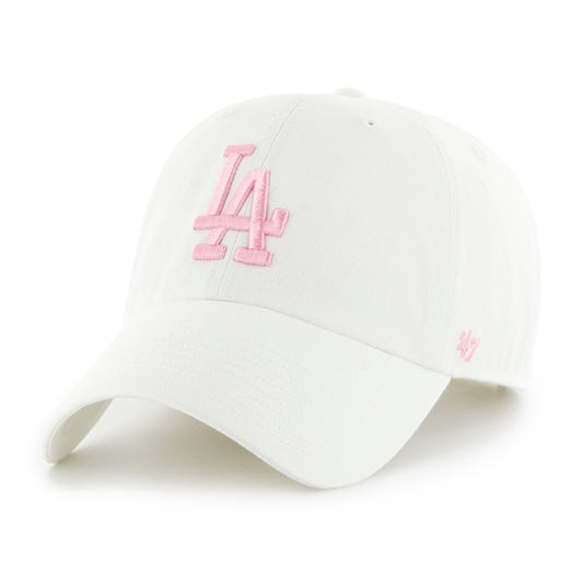 LOS ANGELES DODGERS '47 BRAND CLEAN UP ADJUSTABLE HAT - WHITE/PINK