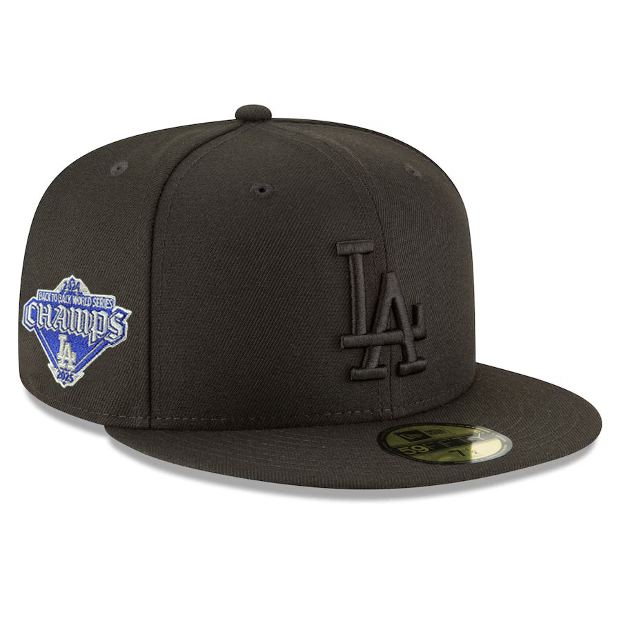 LOS ANGELES DODGERS BACK 2 BACK DIAMOND SIDEPATCH 59FIFTY FITTED HAT - BLACK/BLACK