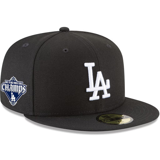 LOS ANGELES DODGERS BACK 2 BACK DIAMOND SIDEPATCH 59FIFTY FITTED HAT - BLACK/WHITE