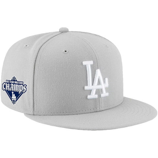 LOS ANGELES DODGERS BACK 2 BACK DIAMOND SIDEPATCH 59FIFTY FITTED HAT - WOLF GRAY/WHITE