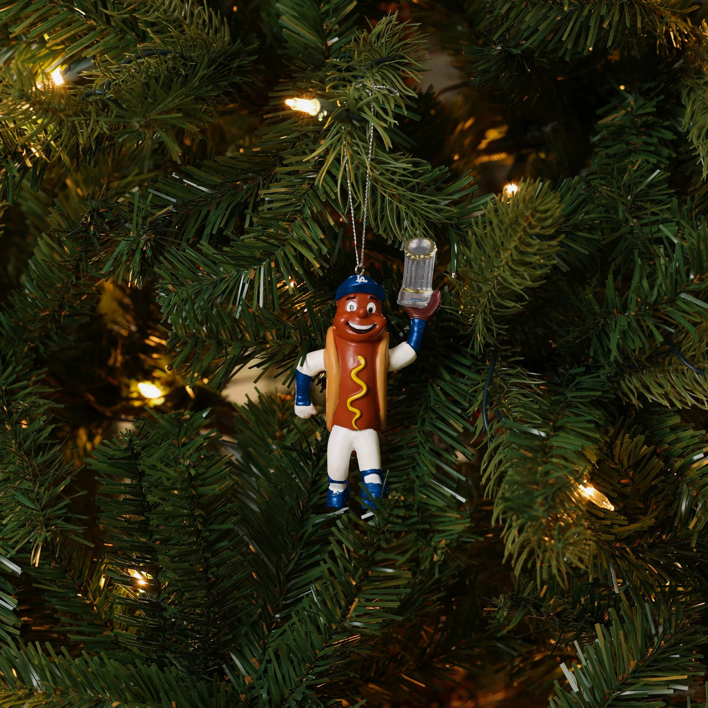 LOS ANGELES DODGERS DODGER DOG 2024 WORLD SERIES CHAMPIONS MASCOT ORNAMENT