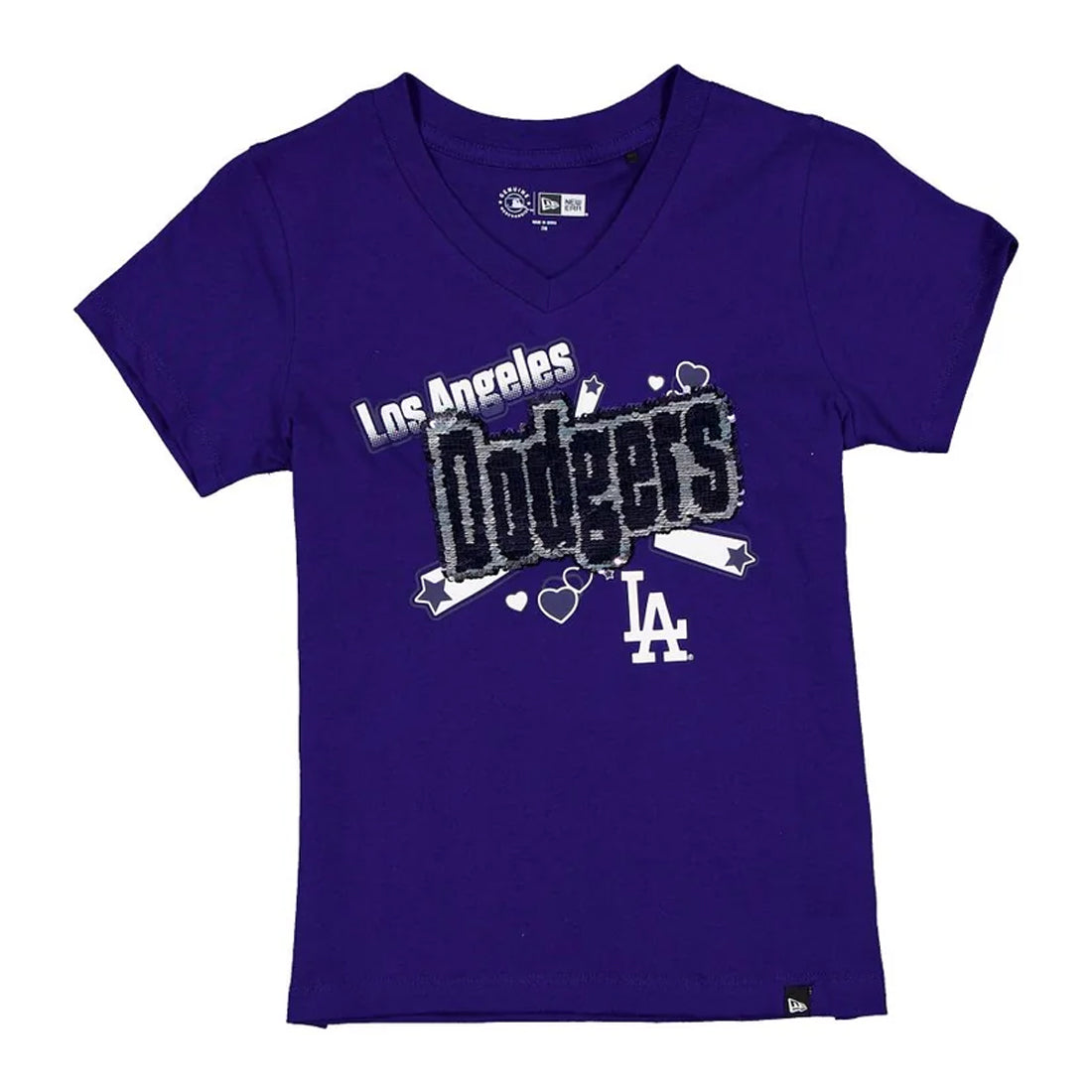 LOS ANGELES DODGERS GIRLS NEW ERA SEQUIN WORDMARK T-SHIRT - BLUE