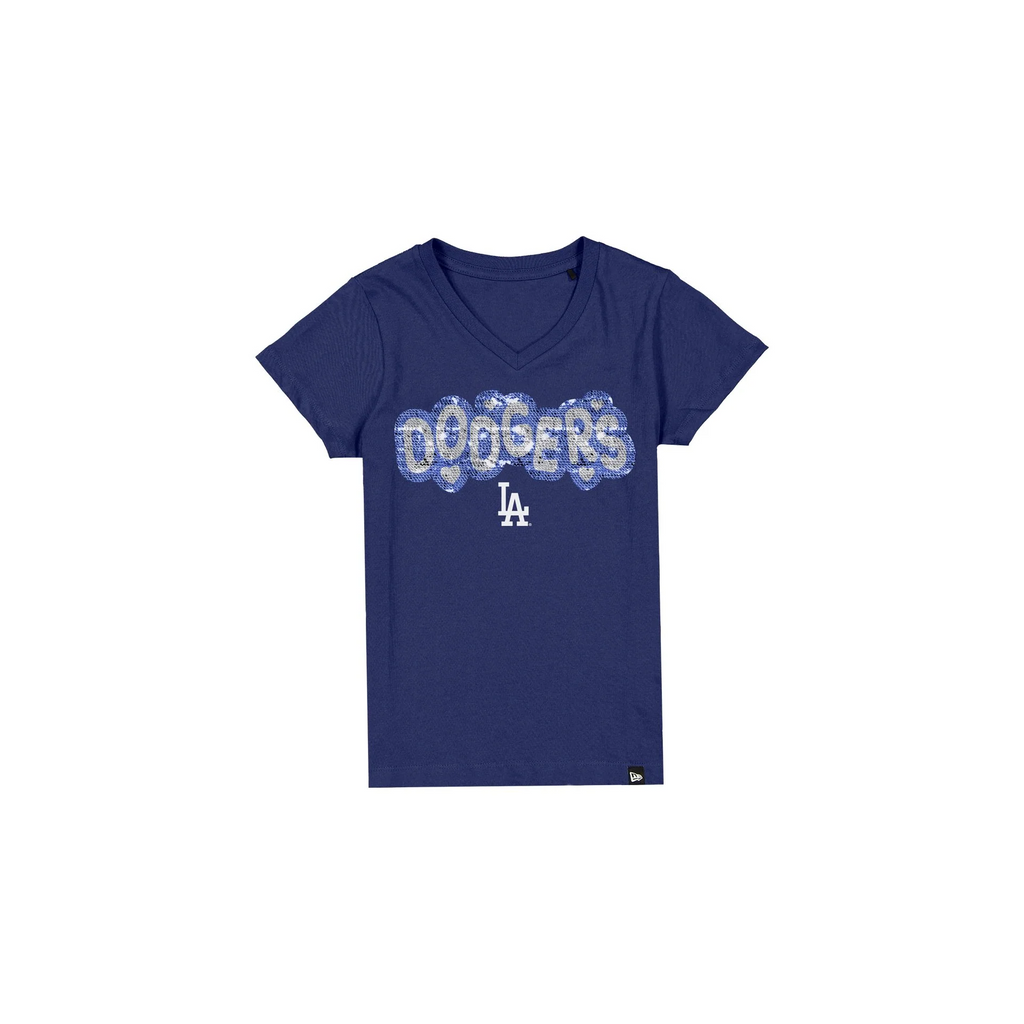 LOS ANGELES DODGERS GIRLS NEW ERA WAVY SEQUIN FLIP T-SHIRT - BLUE