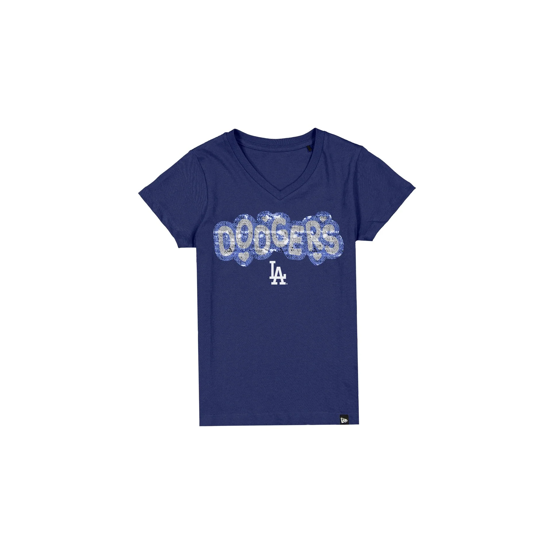LOS ANGELES DODGERS GIRLS NEW ERA WAVY SEQUIN FLIP T-SHIRT - BLUE