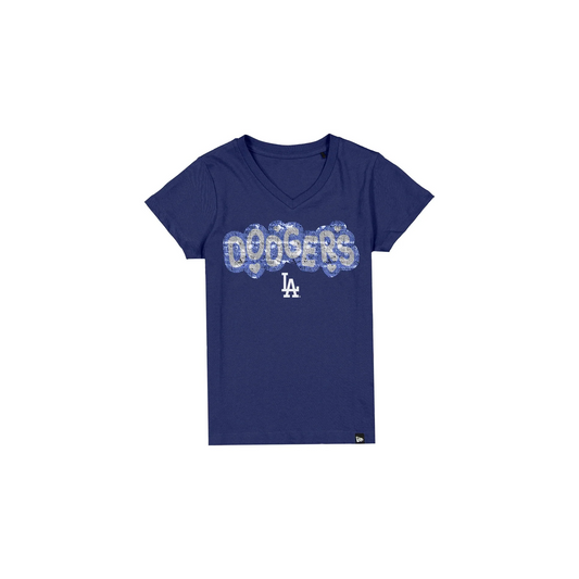 LOS ANGELES DODGERS GIRLS NEW ERA WAVY SEQUIN FLIP T-SHIRT - BLUE