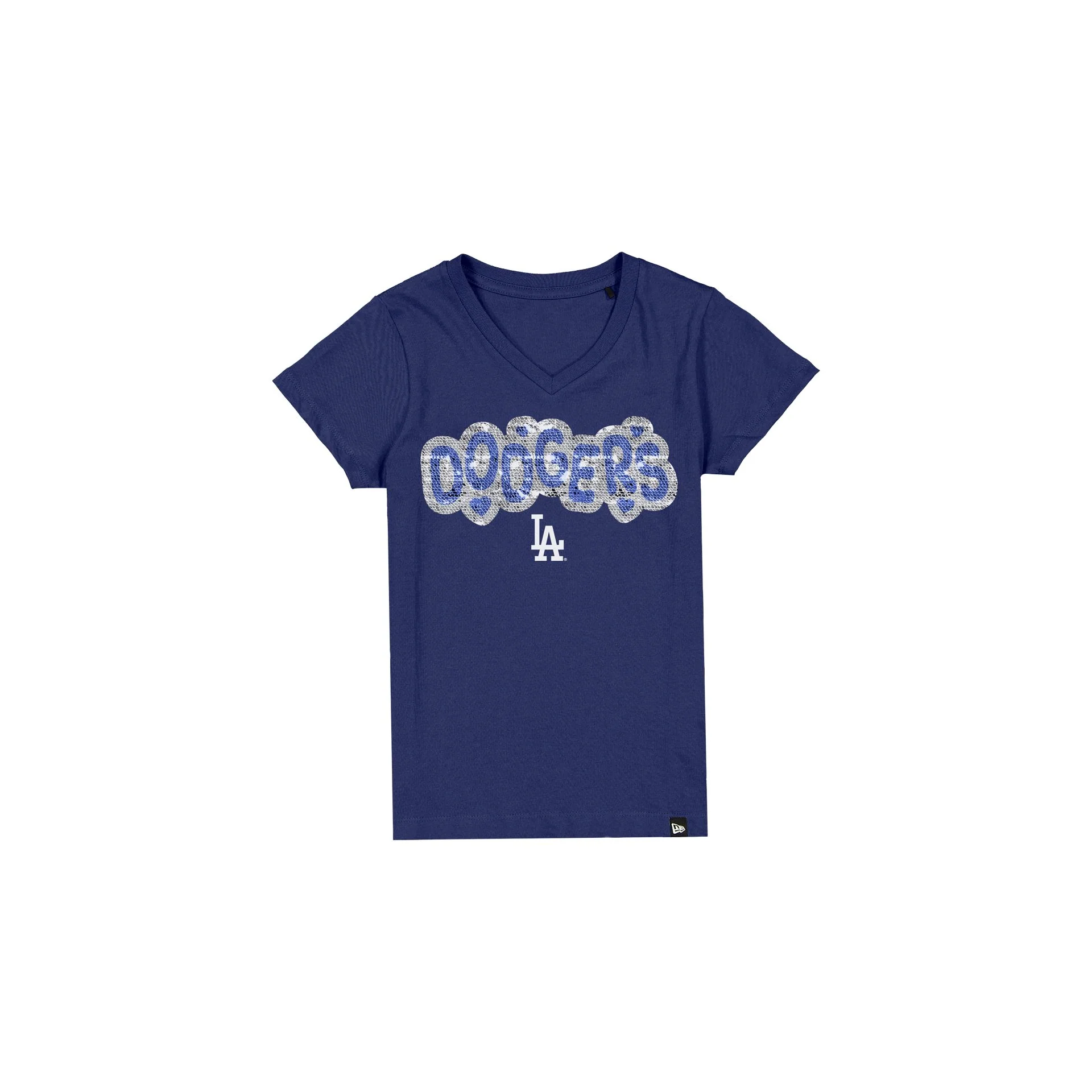 LOS ANGELES DODGERS GIRLS NEW ERA WAVY SEQUIN FLIP T-SHIRT - BLUE