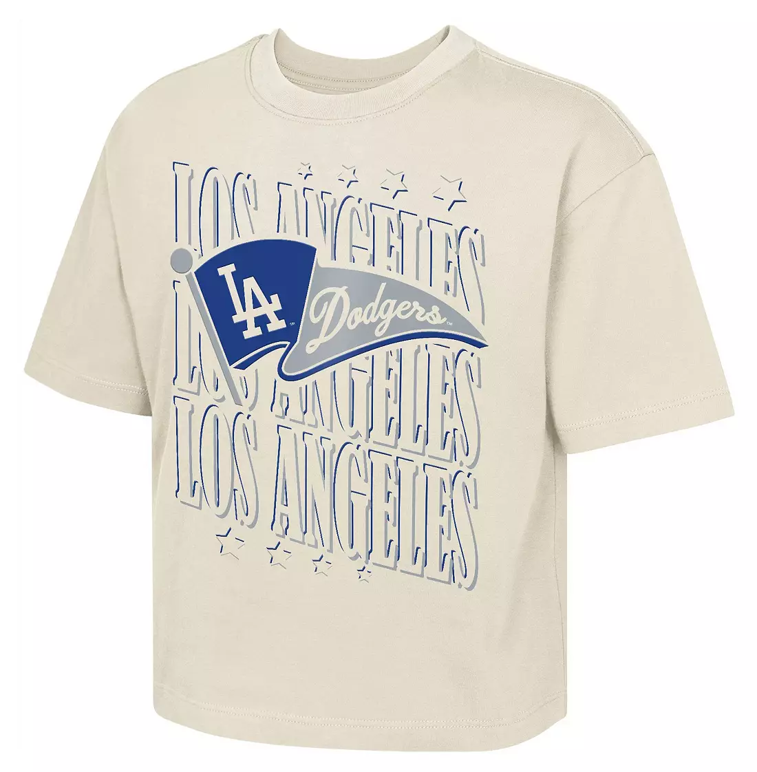 LOS ANGELES DODGERS GIRLS OUTERSTUFF TEAM FLAG BOXY T-SHIRT - TAN