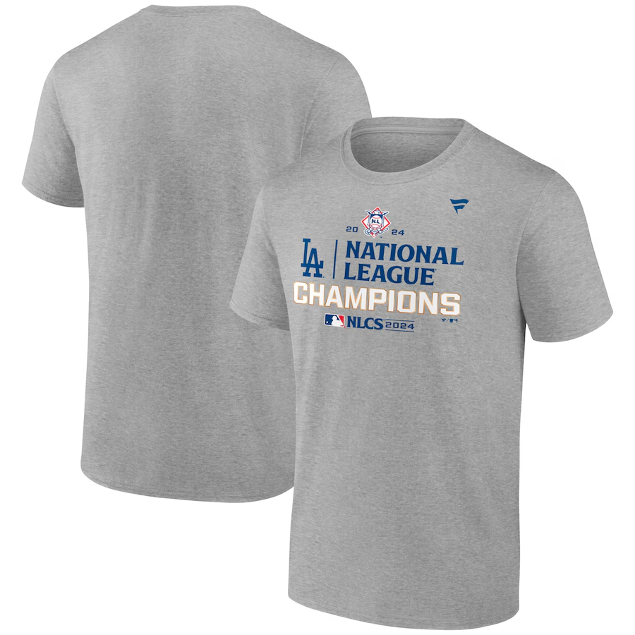LOS ANGELES DODGERS MEN'S 2024 NATIONAL LEAGUE CHAMPIONS LOCKER ROOM T-SHIRT - GRAY