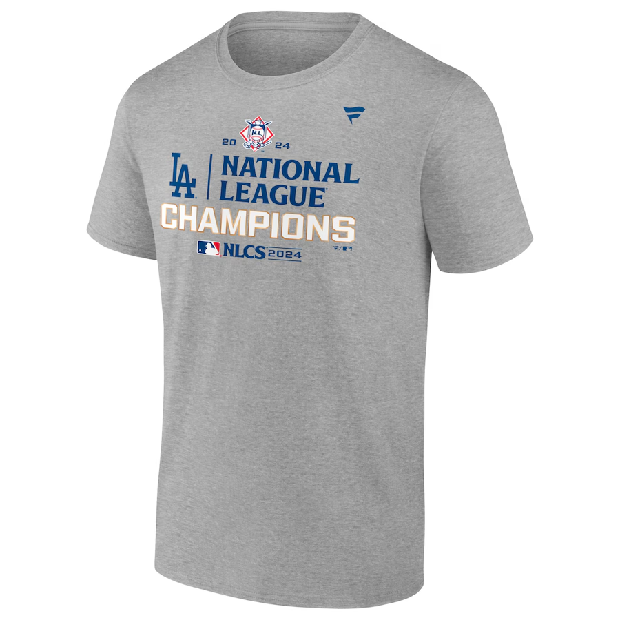 LOS ANGELES DODGERS MEN'S 2024 NATIONAL LEAGUE CHAMPIONS LOCKER ROOM T-SHIRT - GRAY