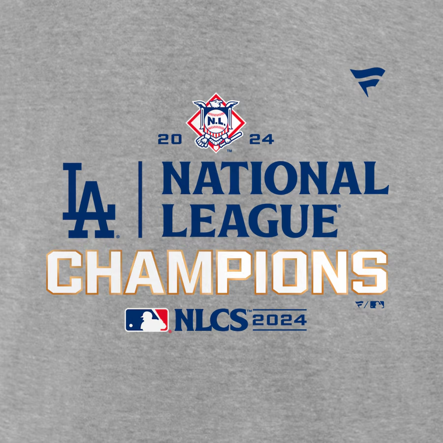 LOS ANGELES DODGERS MEN'S 2024 NATIONAL LEAGUE CHAMPIONS LOCKER ROOM T-SHIRT - GRAY