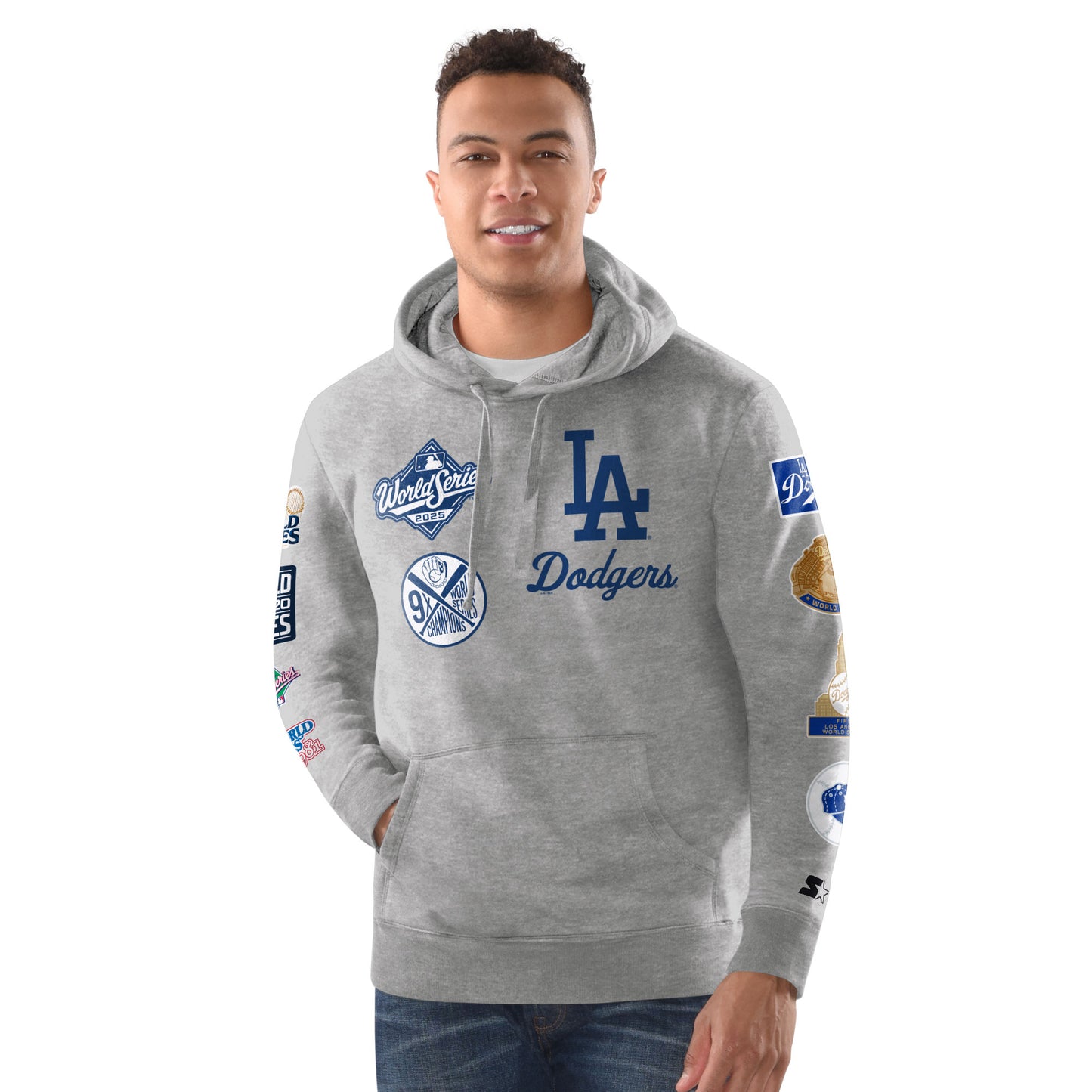 LOS ANGELES DODGERS MEN'S 2025 WORLD SERIES CHAMPIONS COMMEMORATIVE PULLOVER HOODED SWEATSHIRT - GRAY