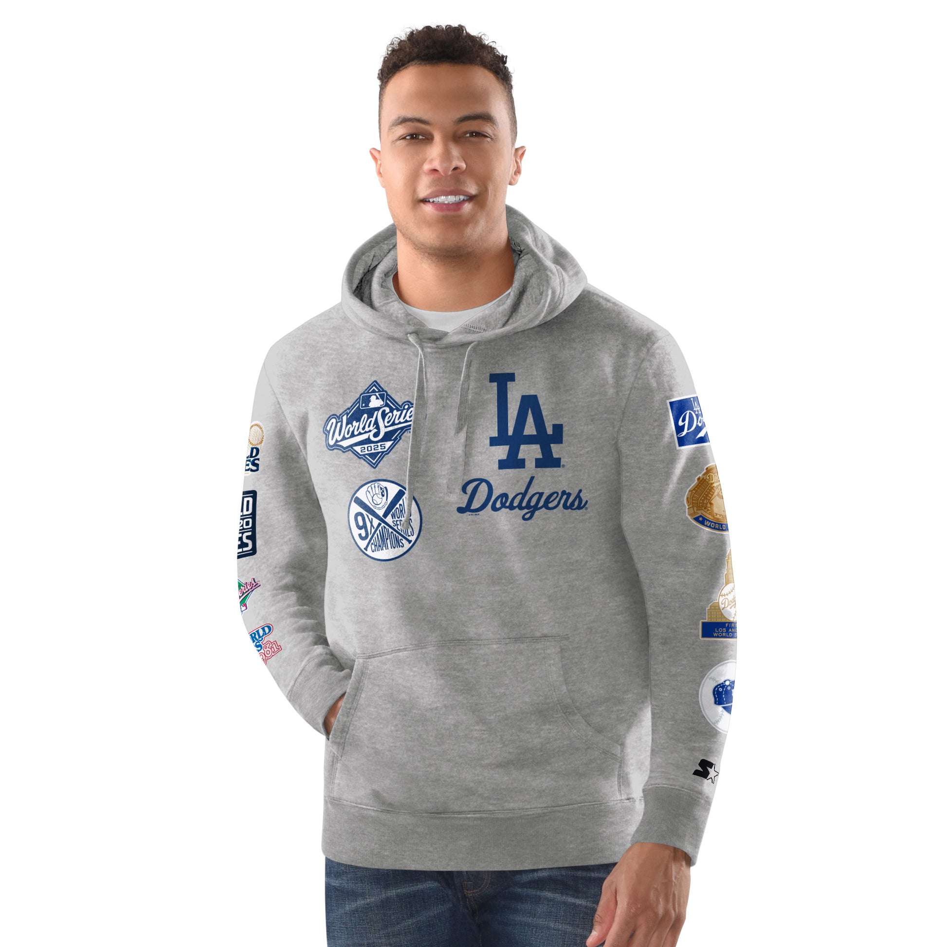 LOS ANGELES DODGERS MEN'S 2025 WORLD SERIES CHAMPIONS COMMEMORATIVE PULLOVER HOODED SWEATSHIRT - GRAY