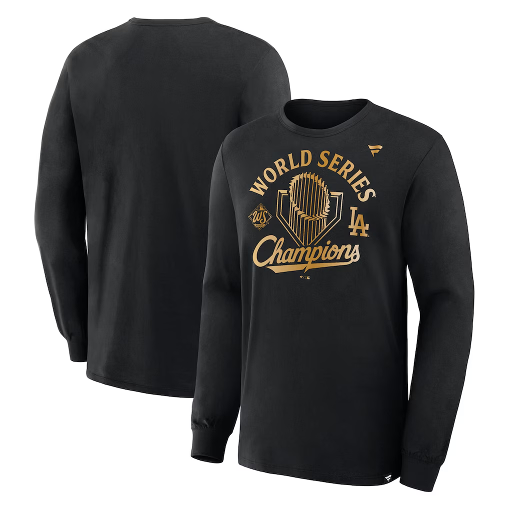 LOS ANGELES DODGERS MEN'S 2025 WORLD SERIES CHAMPIONS LOCKER ROOM PARADE DAY LONG SLEEVE T-SHIRT - BLACK/GOLD