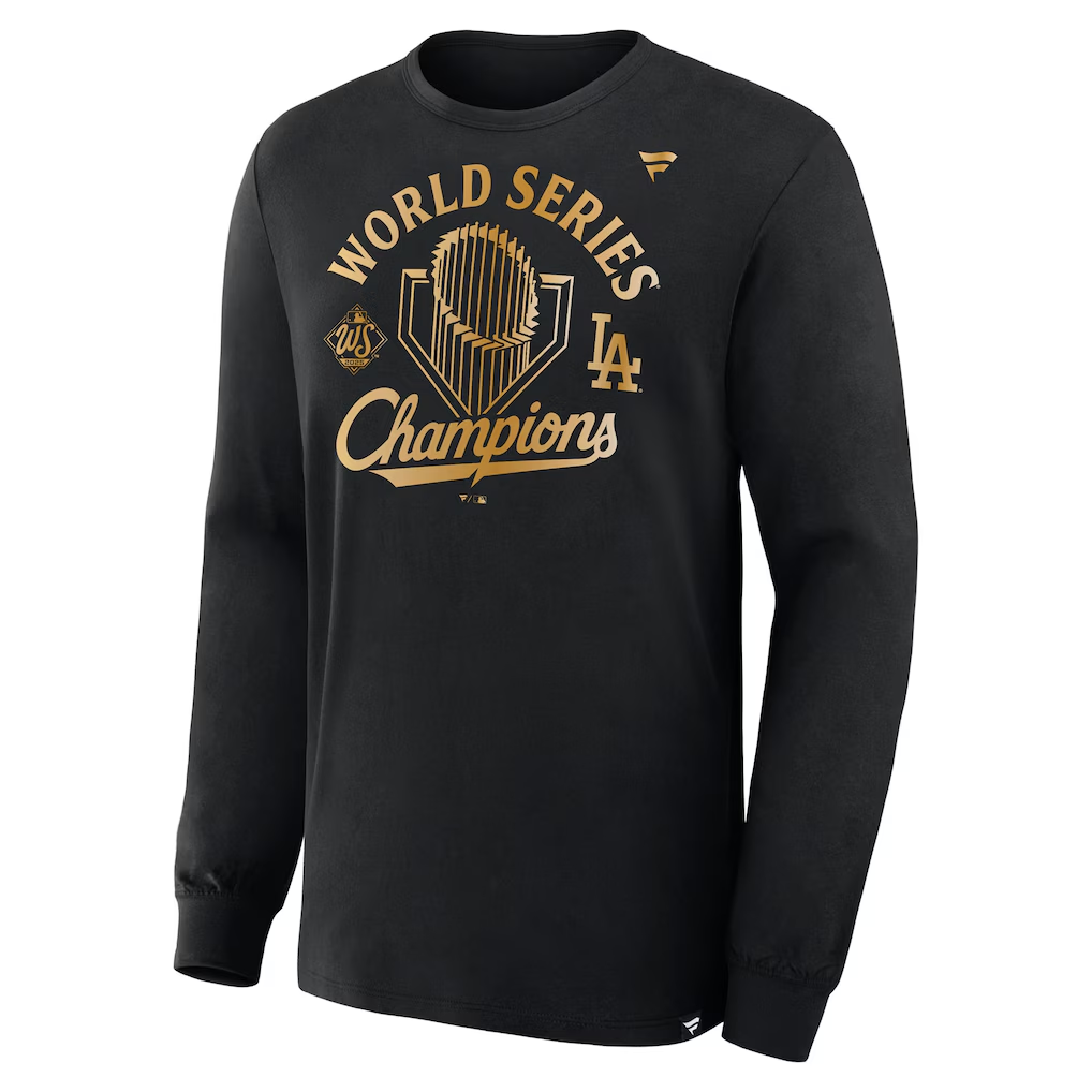 LOS ANGELES DODGERS MEN'S 2025 WORLD SERIES CHAMPIONS LOCKER ROOM PARADE DAY LONG SLEEVE T-SHIRT - BLACK/GOLD