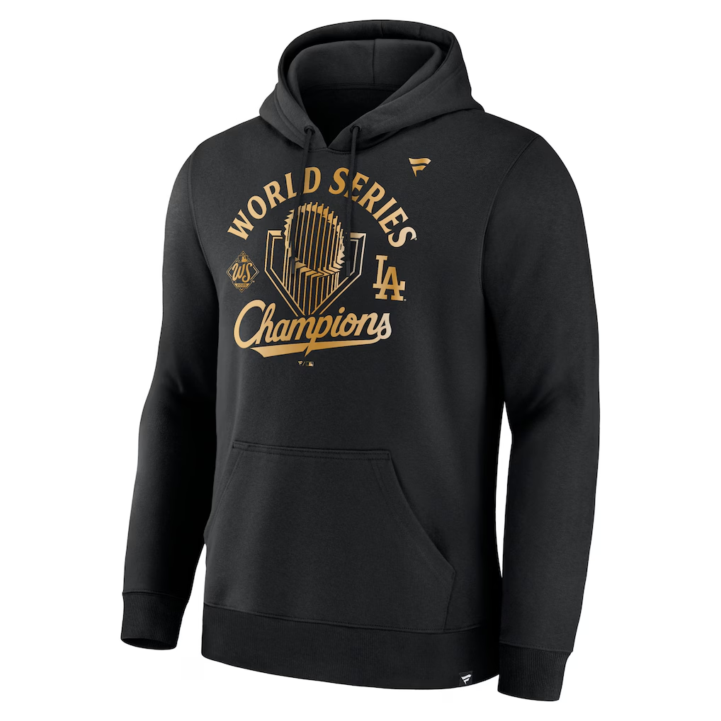 LOS ANGELES DODGERS MEN'S 2025 WORLD SERIES CHAMPIONS LOCKER ROOM PARADE DAY PULLOVER HOODED SWEATSHIRT - BLACK/GOLD
