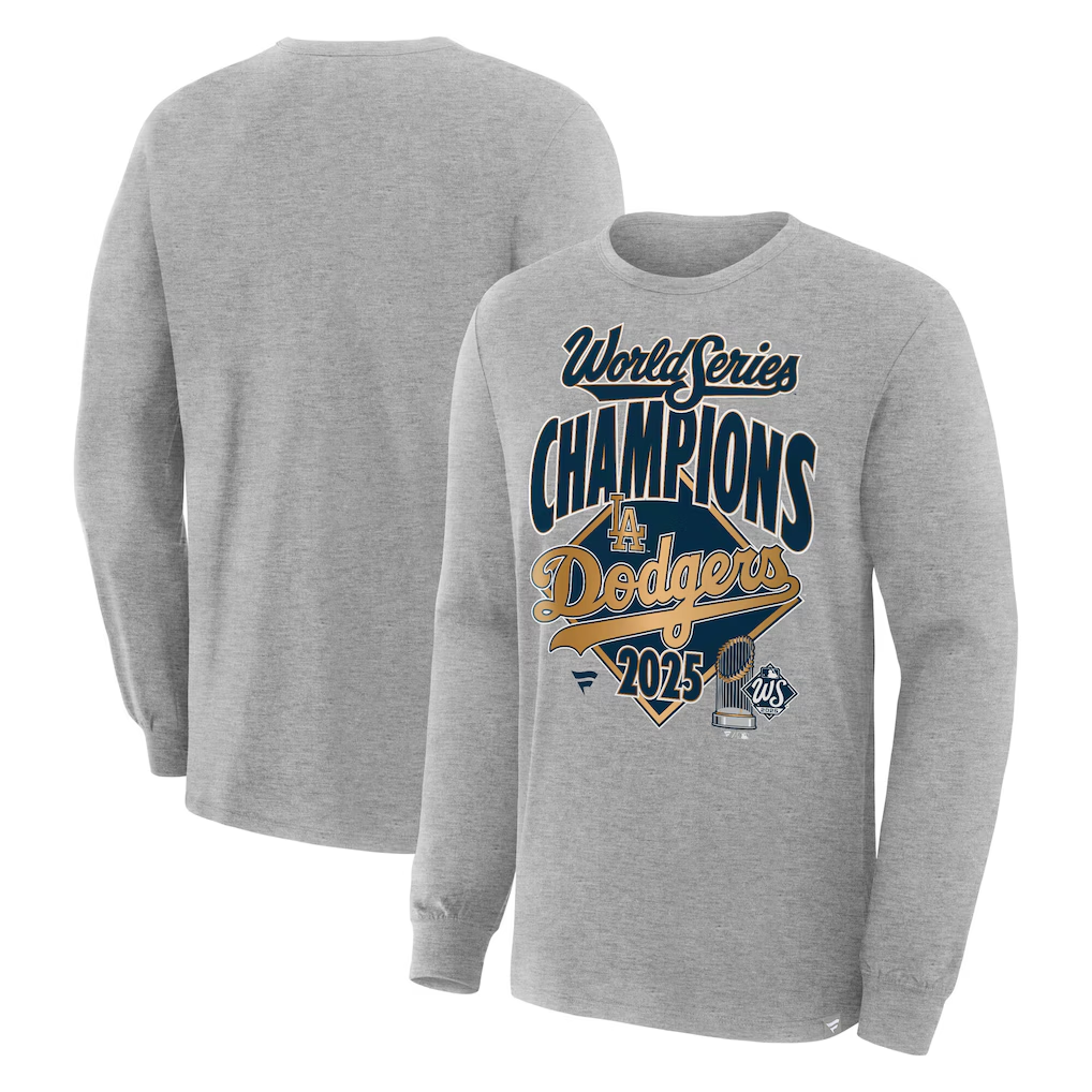 LOS ANGELES DODGERS MEN'S 2025 WORLD SERIES CHAMPIONS LOCKER ROOM REPLICA LONG SLEEVE T-SHIRT - STEEL
