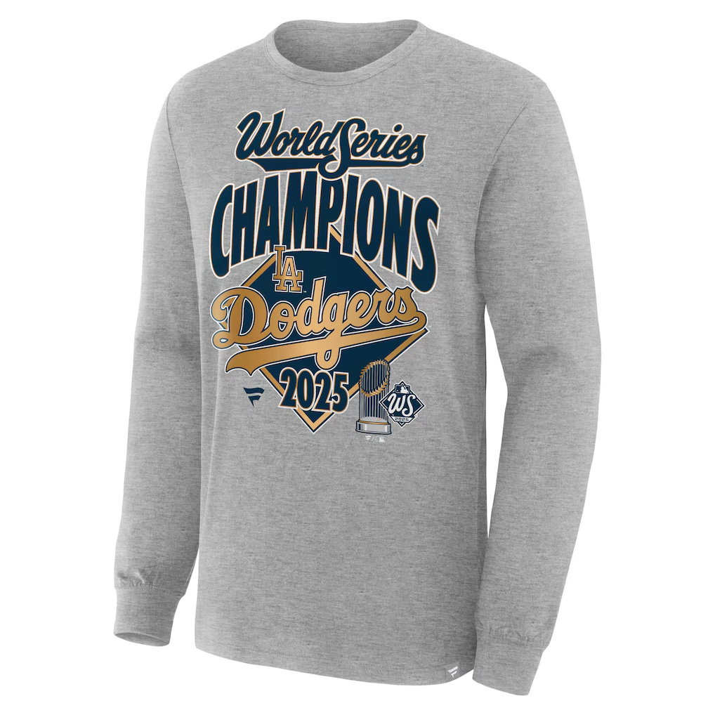 LOS ANGELES DODGERS MEN'S 2025 WORLD SERIES CHAMPIONS LOCKER ROOM REPLICA LONG SLEEVE T-SHIRT - STEEL