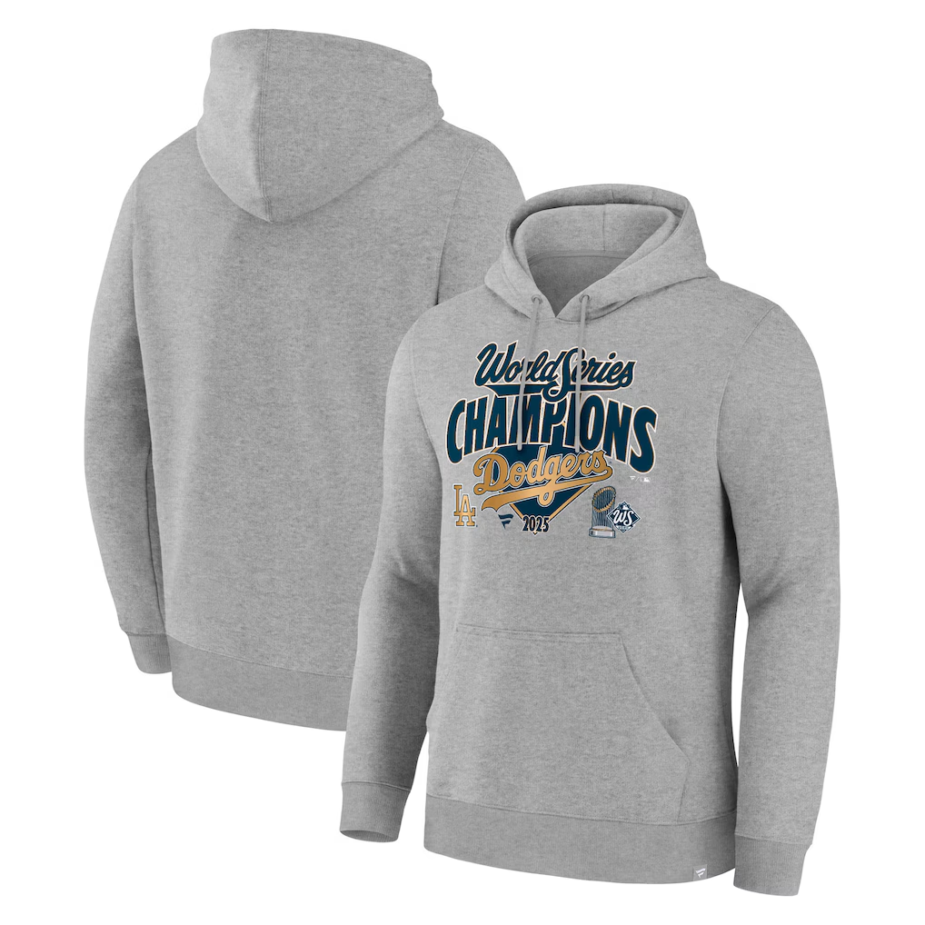 LOS ANGELES DODGERS MEN'S 2025 WORLD SERIES CHAMPIONS LOCKER ROOM REPLICA PULLOVER HOODED SWEATSHIRT - STEEL