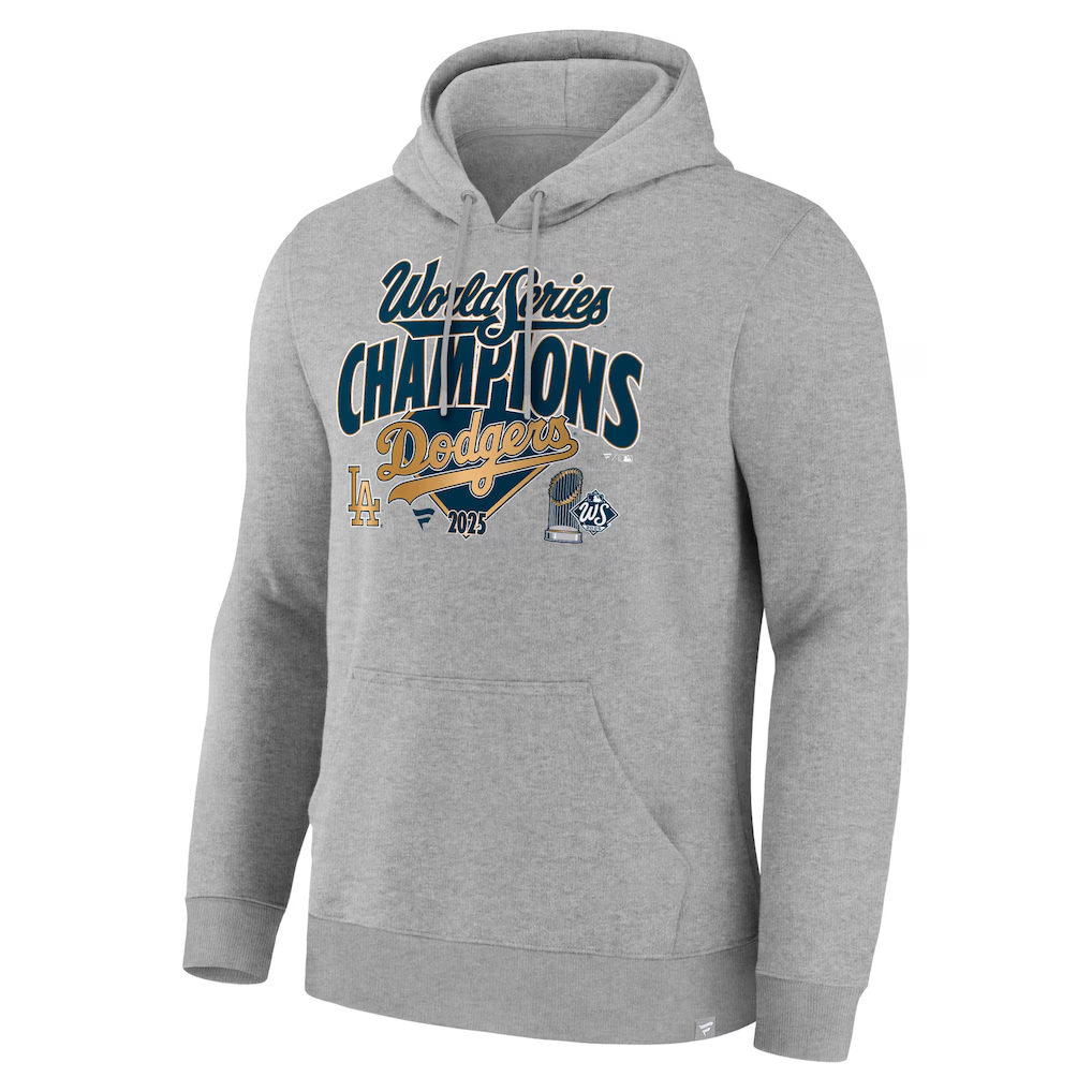 LOS ANGELES DODGERS MEN'S 2025 WORLD SERIES CHAMPIONS LOCKER ROOM REPLICA PULLOVER HOODED SWEATSHIRT - STEEL