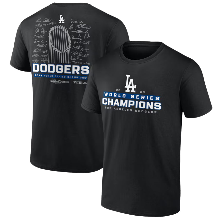 LOS ANGELES DODGERS MEN'S 2025 WORLD SERIES CHAMPIONS SIGNATURE ROSTER T-SHIRT - BLACK