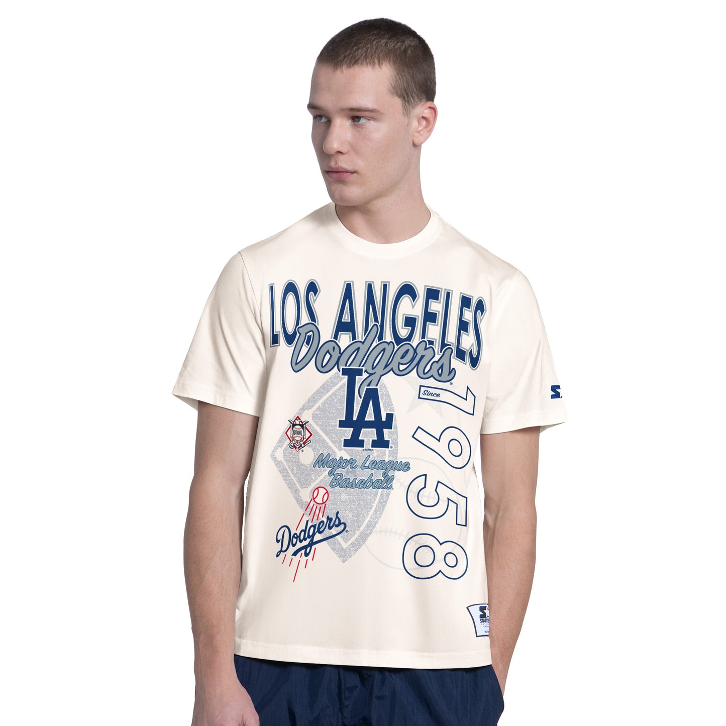 LOS ANGELES DODGERS MEN'S G-III BY CARL BANKS WILD CARD T-SHIRT - WHITE