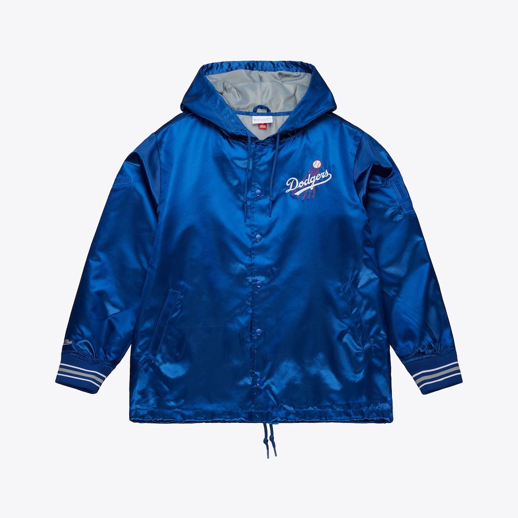 LOS ANGELES DODGERS MEN'S MITCHELL & NESS DOWNTOWN VINTAGE COACHES FULL-SNAP SATIN JACKET - BLUE
