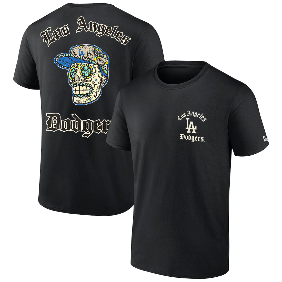 LOS ANGELES DODGERS MEN'S NEW ERA SUGAR SKULL T-SHIRT - BLACK