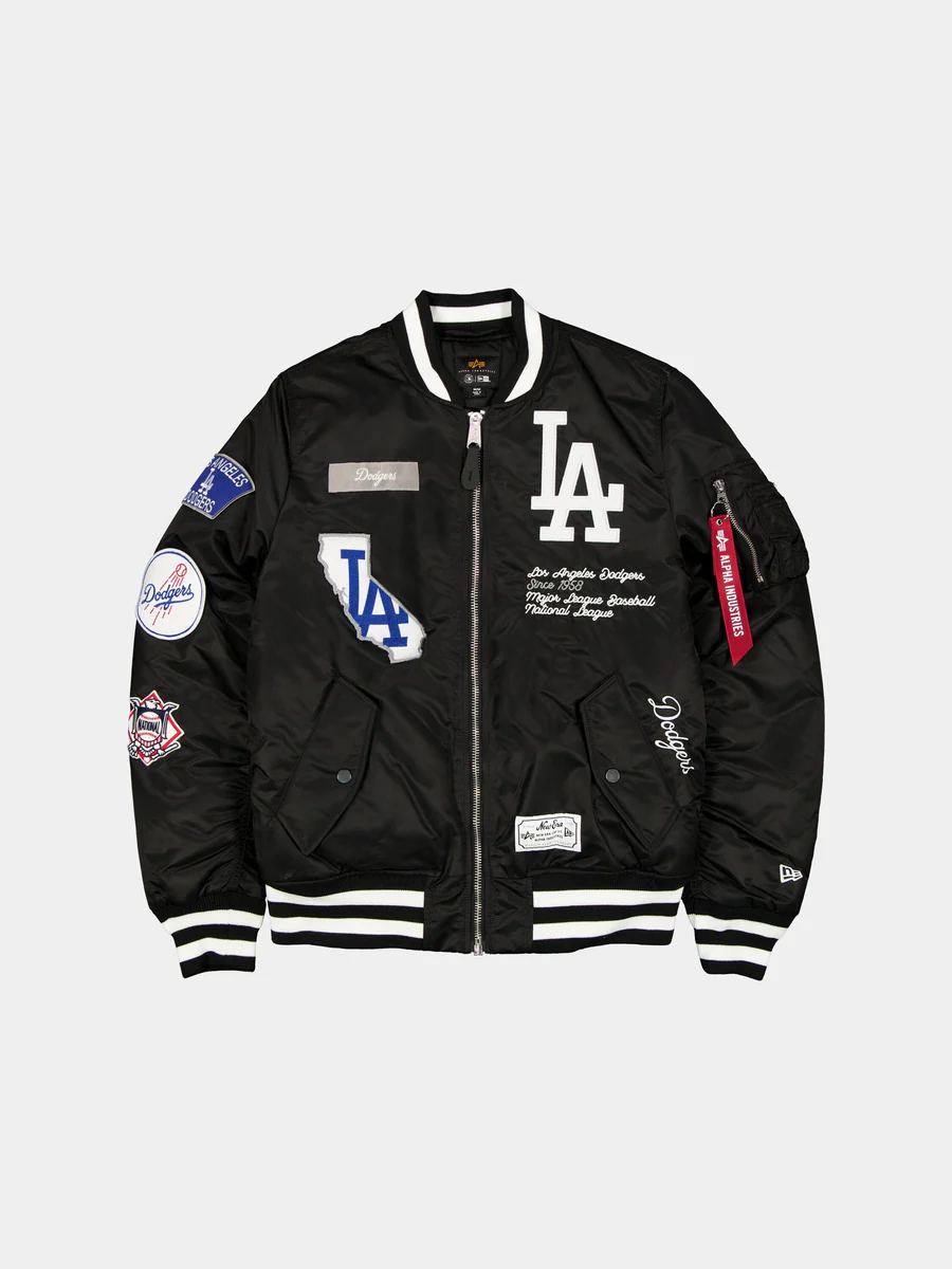 LOS ANGELES DODGERS MEN'S NEWERA X ALPHA INDUSTRIES MA-1 BOMBER JACKET - BLACK/WHITE
