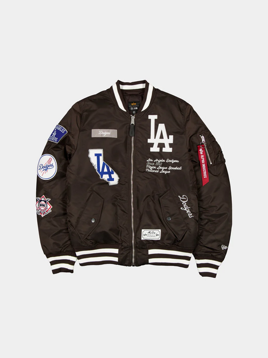 LOS ANGELES DODGERS MEN'S NEWERA X ALPHA INDUSTRIES MA-1 BOMBER JACKET - BROWN