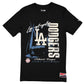 LOS ANGELES DODGERS MEN'S THROWBACK  HAT FLASH T-SHIRT - BLACK