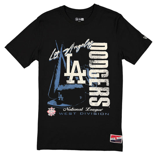 LOS ANGELES DODGERS MEN'S THROWBACK  HAT FLASH T-SHIRT - BLACK