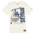 LOS ANGELES DODGERS MEN'S THROWBACK  HAT FLASH T-SHIRT - CHROME WHITE/BLUE