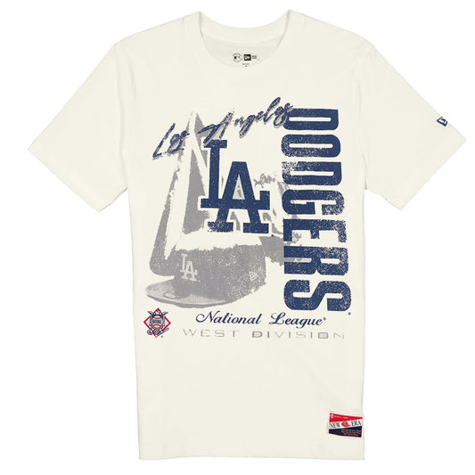 LOS ANGELES DODGERS MEN'S THROWBACK  HAT FLASH T-SHIRT - CHROME WHITE/BLUE