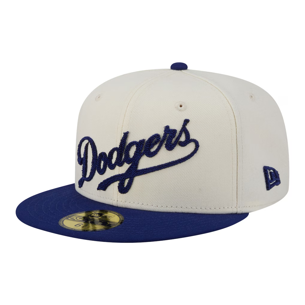 LOS ANGELES DODGERS NEW ERA TWO-TONE STITCH 59FIFTY FITTED HAT - CHROME WHITE/BLUE